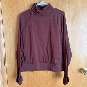 REI Co-op Pullover Top Women XL Burgundy Hybrid Wind Mock Neck Thumbholes